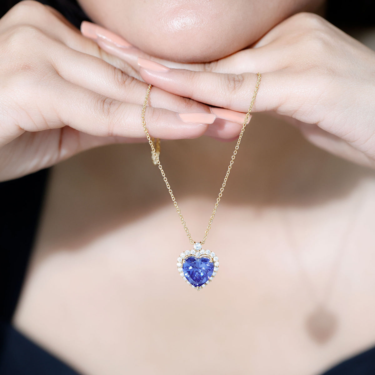 Lab Grown Blue Sapphire Heart of the Ocean Necklace AAAA - Rosec Jewels