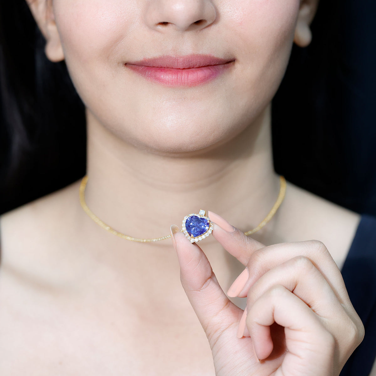 Lab Grown Blue Sapphire Heart of the Ocean Necklace AAAA - Rosec Jewels