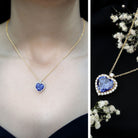 Lab Grown Blue Sapphire Heart of the Ocean Necklace AAAA - Rosec Jewels