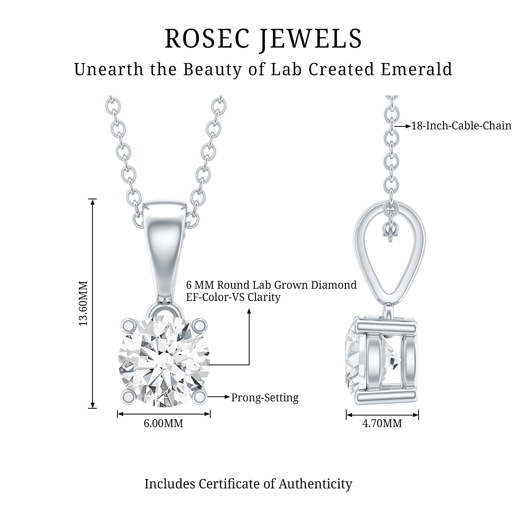 Rosec Jewels-IGI Certified 1 CT Lab Grown Diamond Solitaire Pendant