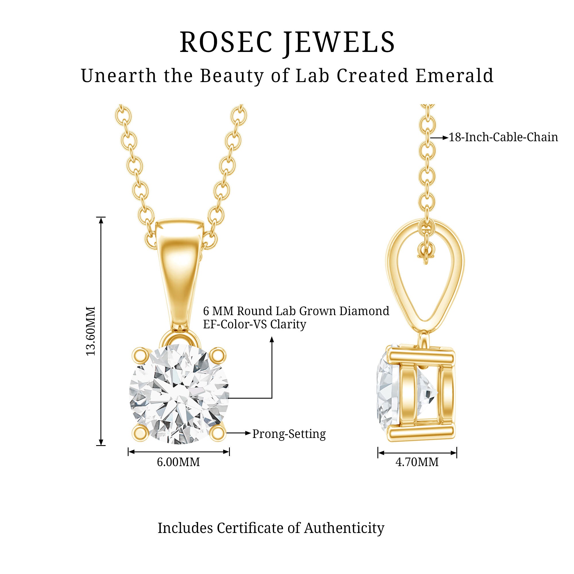 Rosec Jewels-IGI Certified 1 CT Lab Grown Diamond Solitaire Pendant