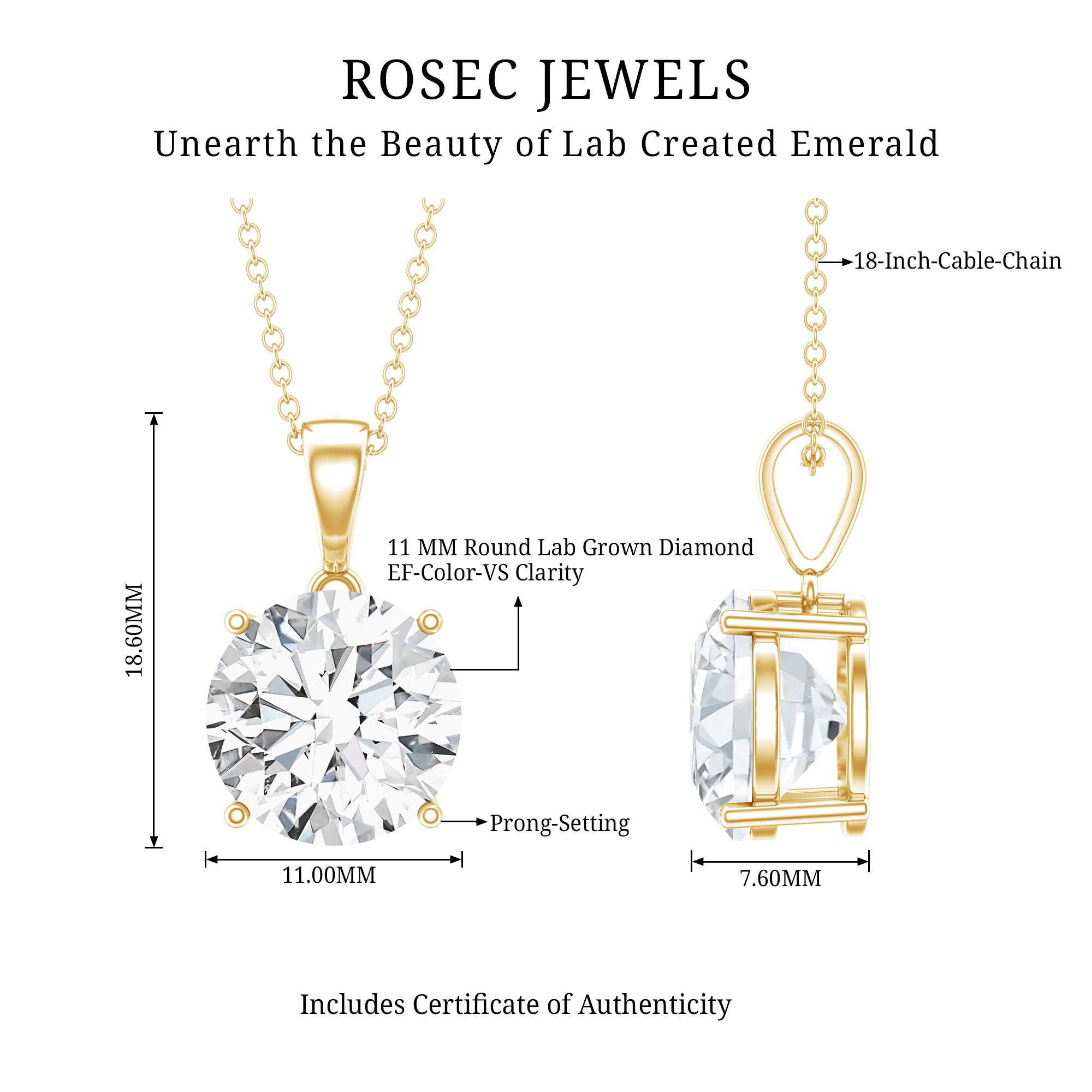 Rosec Jewels-5 Carat IGI Certified Lab Grown Diamond Bridal Necklace