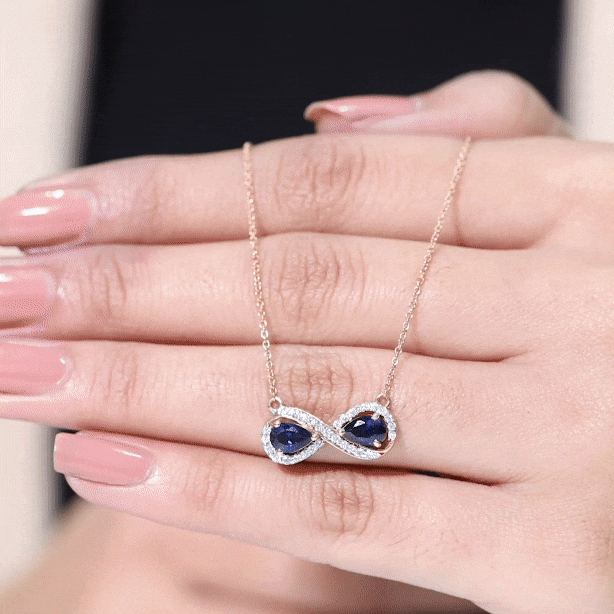 Lab Grown Blue Sapphire Infinity Necklace With Diamond Accent AAAA - Rosec Jewels