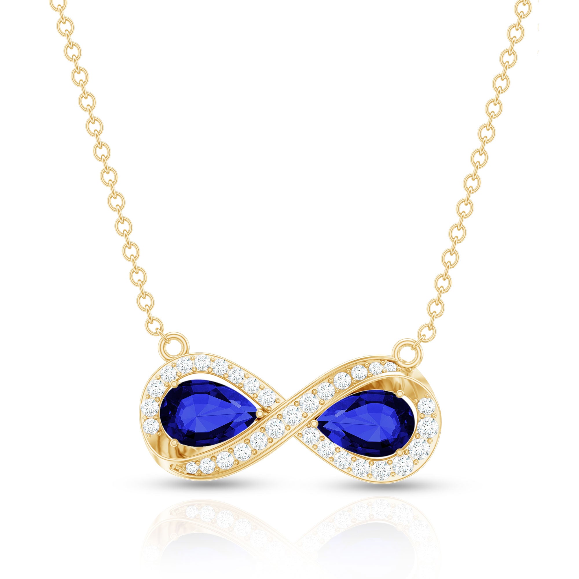 Lab Grown Blue Sapphire Infinity Necklace With Diamond Accent AAAA - Rosec Jewels