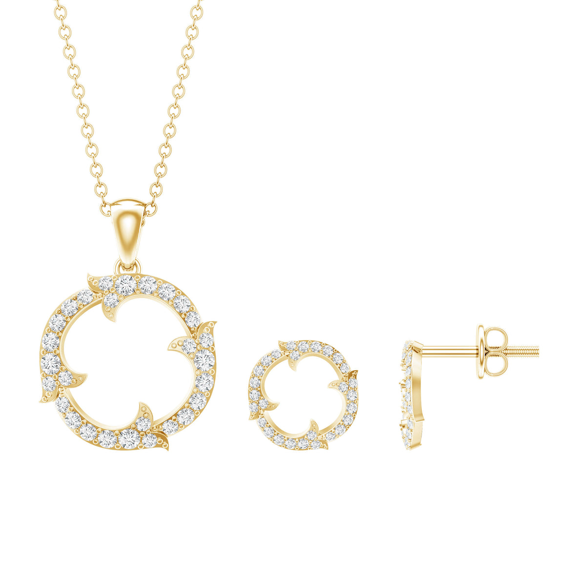Certified Diamond Circle Necklace Earrings Set Natural - ( HI-SI ) - Rosec Jewels