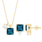 3 Carat London Blue Topaz and Moissanite Two Stone Pendant Earrings Set AAA - Rosec Jewels