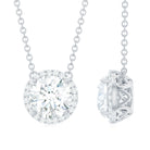 Certified Moissanite Halo Silver Pendant Necklace in Prong Setting - Rosec Jewels
