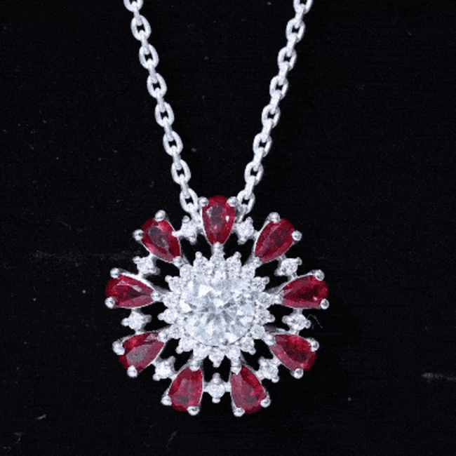 7 MM Lab Grown Diamond Flower Statement Necklace with Ruby Lab - ( EF-VS ) - Rosec Jewels