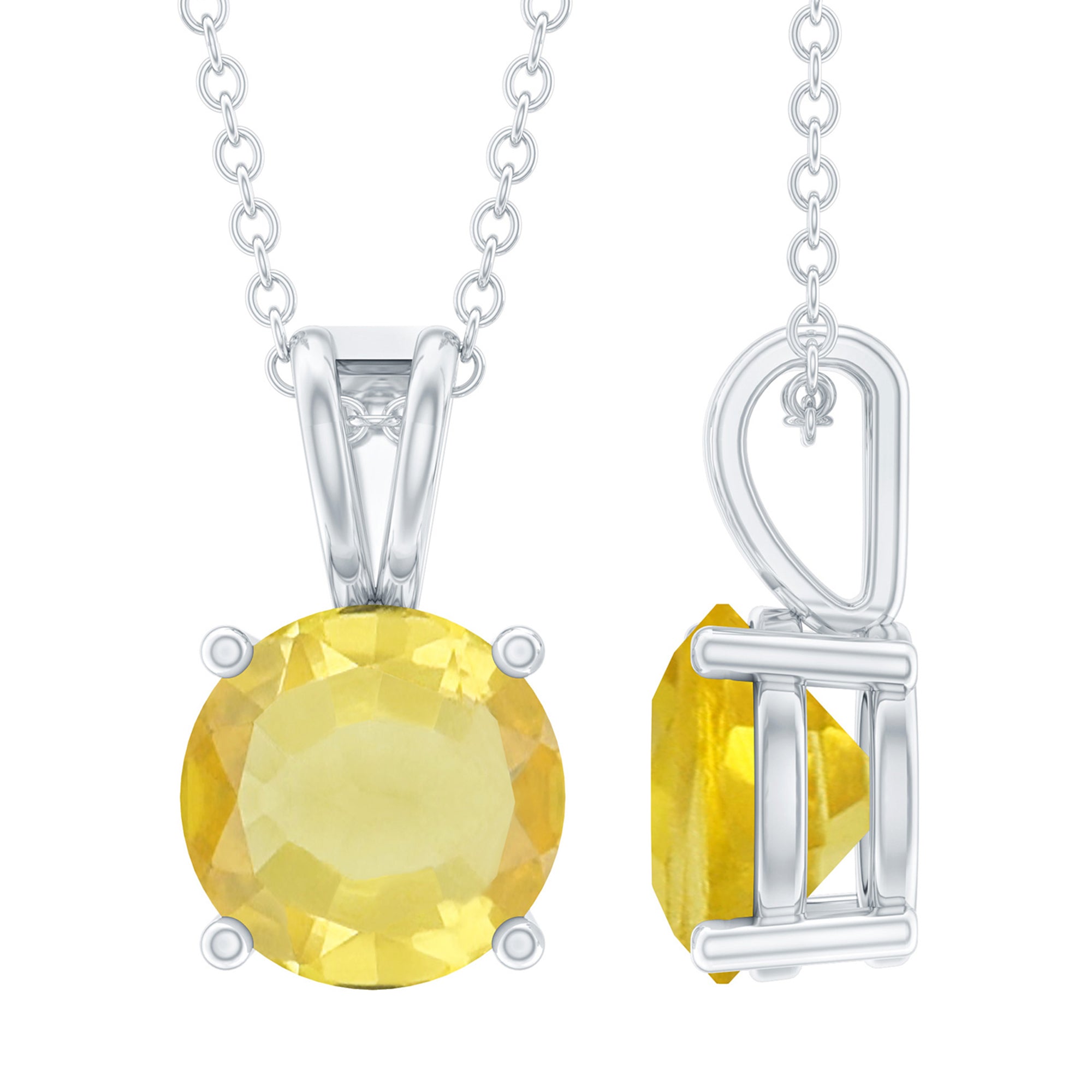 Lab Created 8 MM Yellow Sapphire Solitaire Necklace with Chain