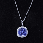 Certified 12 MM Cushion Lab Grown Blue Sapphire Halo Necklace AAAA - Rosec Jewels