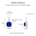 Rosec Jewels-Certified 12 MM Cushion Lab Grown Blue Sapphire Halo Necklace