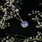 Rosec Jewels-Certified 12 MM Cushion Lab Grown Blue Sapphire Halo Necklace