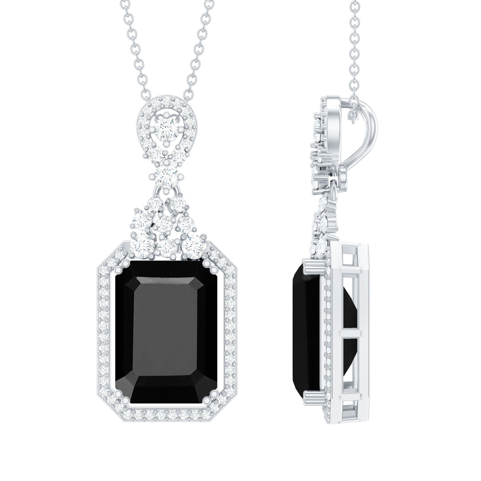 Lab Grown Black Diamond Vintage Necklace With Moissanite Halo Accents