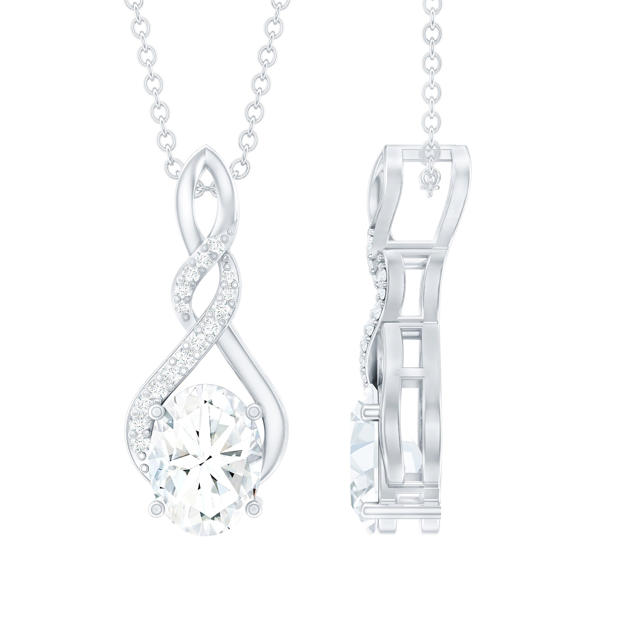 Moissanite Infinity Pendant Necklace in Sterling Silver