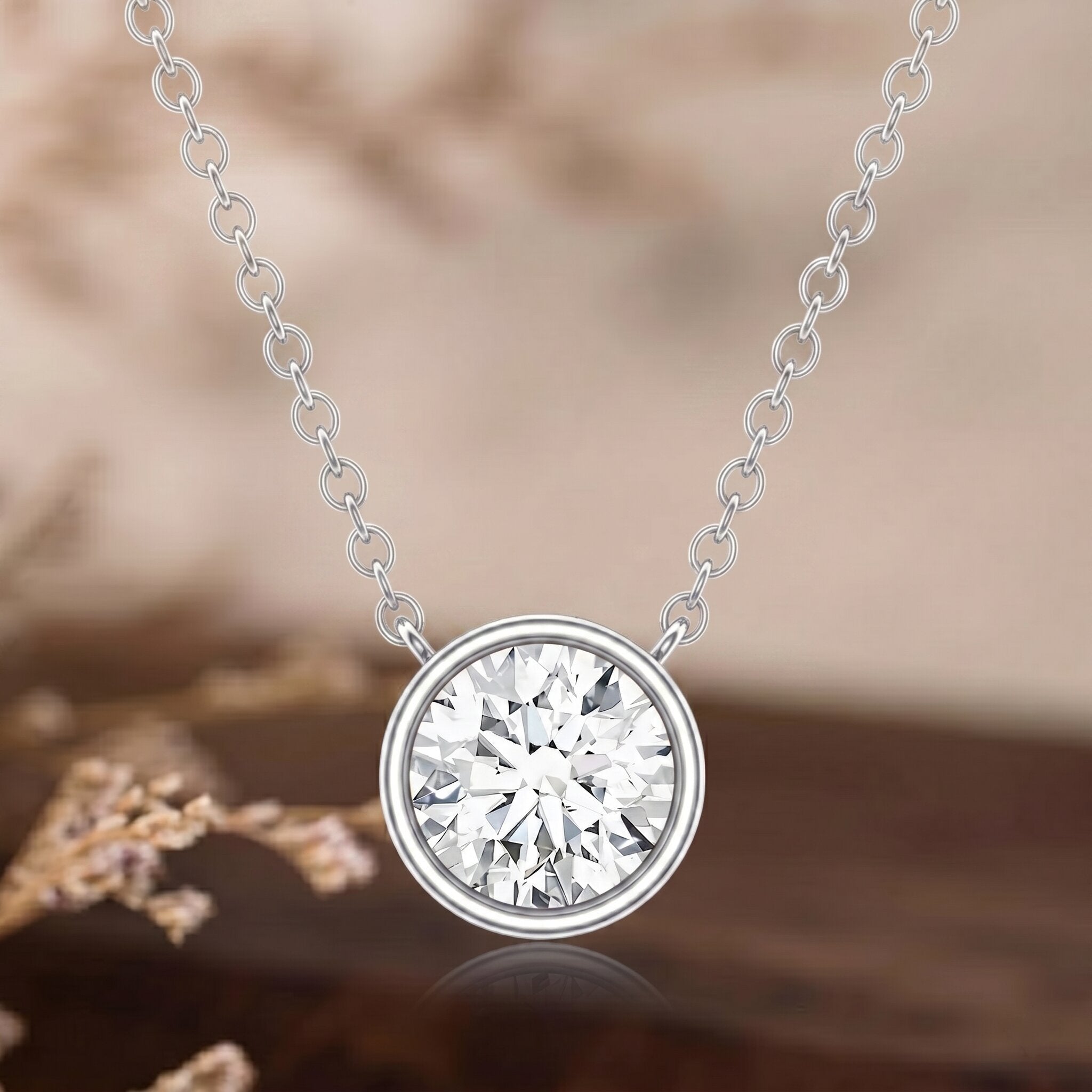 IGI Certified 1 CT Lab Grown Diamond Necklace in Bezel Setting Lab - ( E-VS1 ) - Rosec Jewels