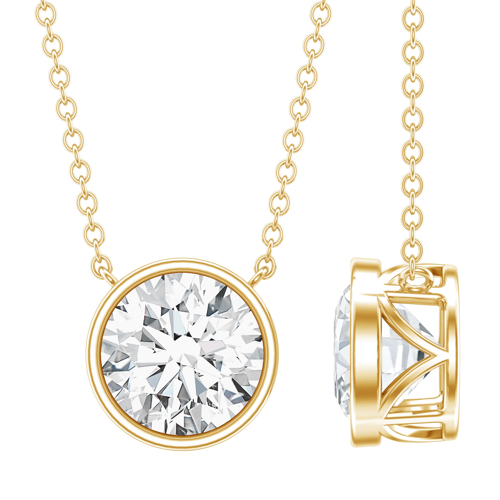 Bezel Set IGI Certified 2 Carat Lab Grown Diamond Solitaire Necklace Lab - ( E-VS1 ) - Rosec Jewels