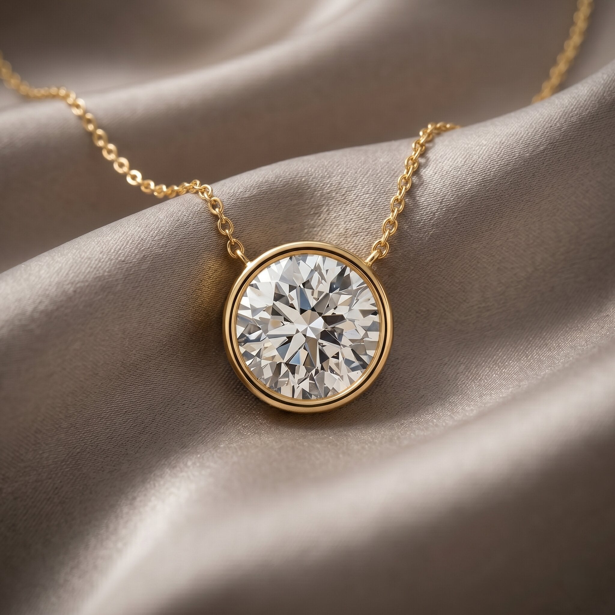 Bezel Set IGI Certified 2 Carat Lab Grown Diamond Solitaire Necklace Lab - ( E-VS1 ) - Rosec Jewels