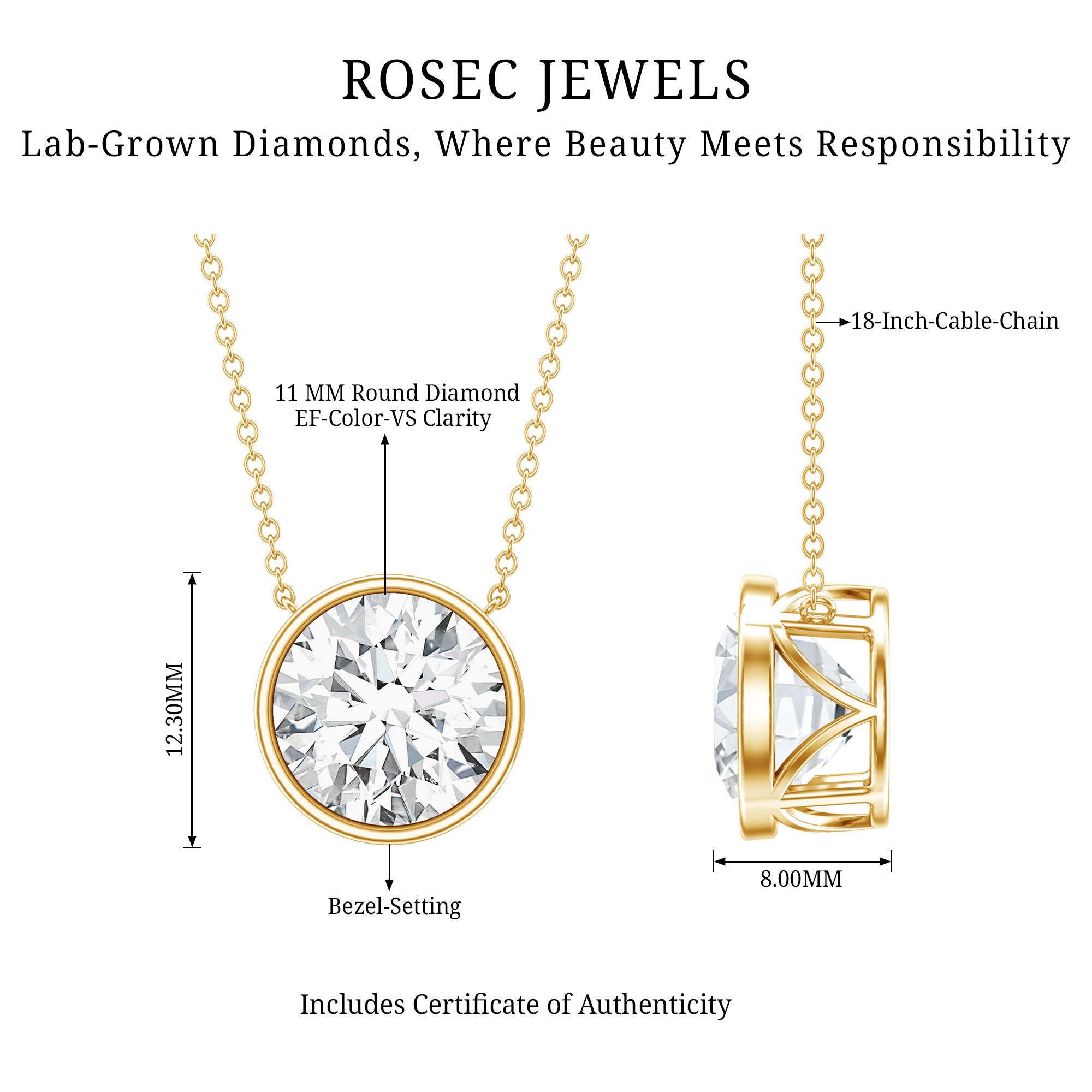 Rosec Jewels-5 Carat Lab Grown Diamond Bridal Necklace with IGI Certificate