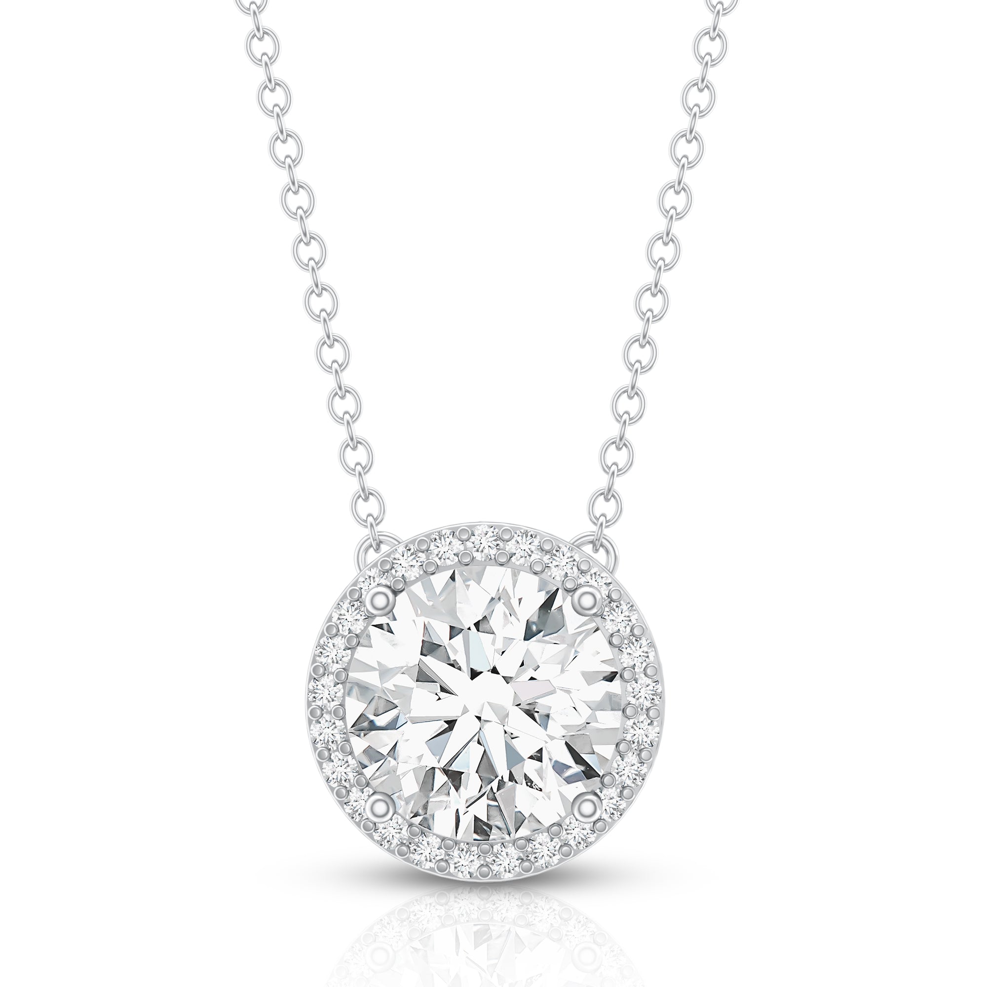 Rosec Jewels-IGI Certified 3 Carat Lab Grown Diamond Necklace with Halo