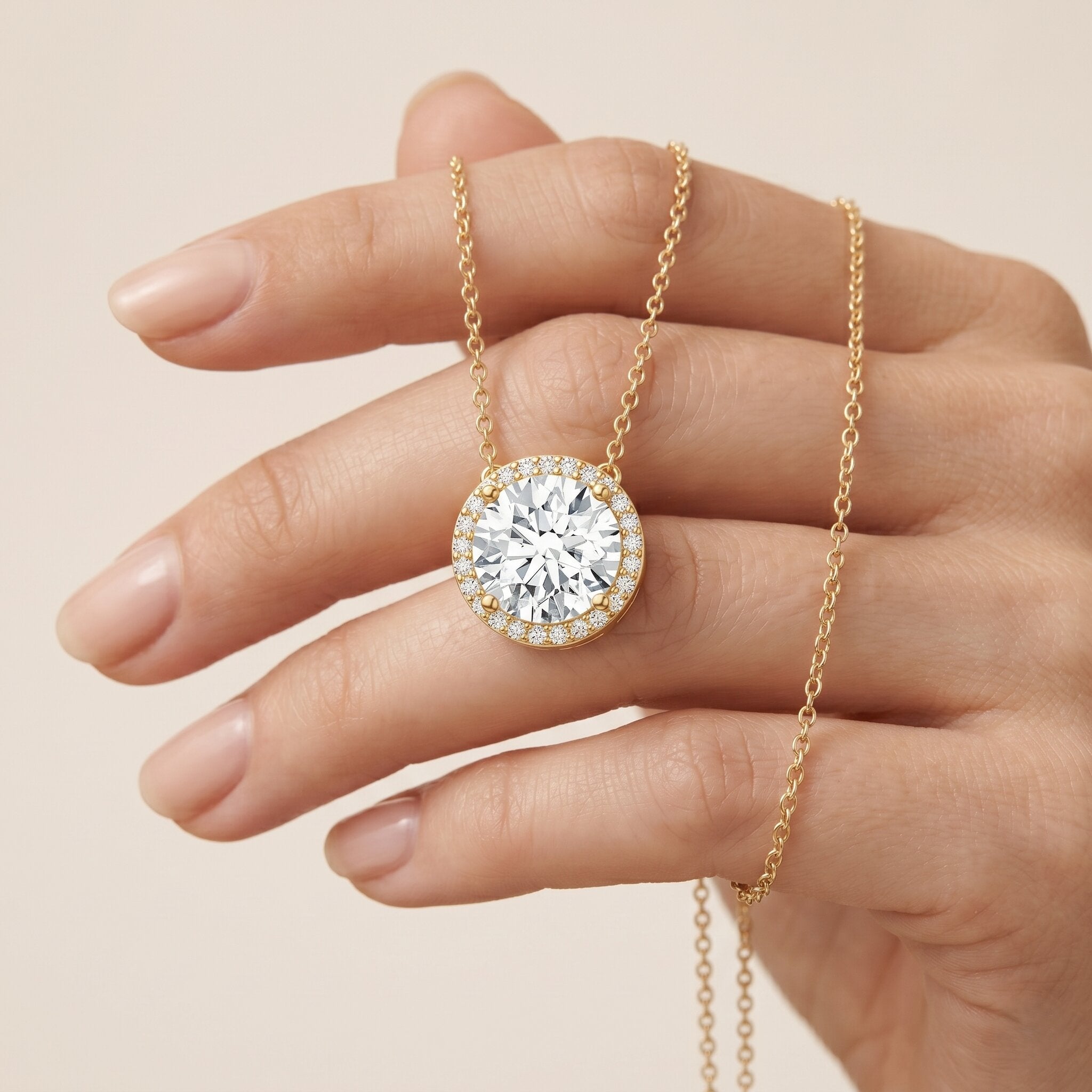 IGI Certified 3 Carat Lab Grown Diamond Necklace with Halo Lab - ( E-VS1 ) - Rosec Jewels