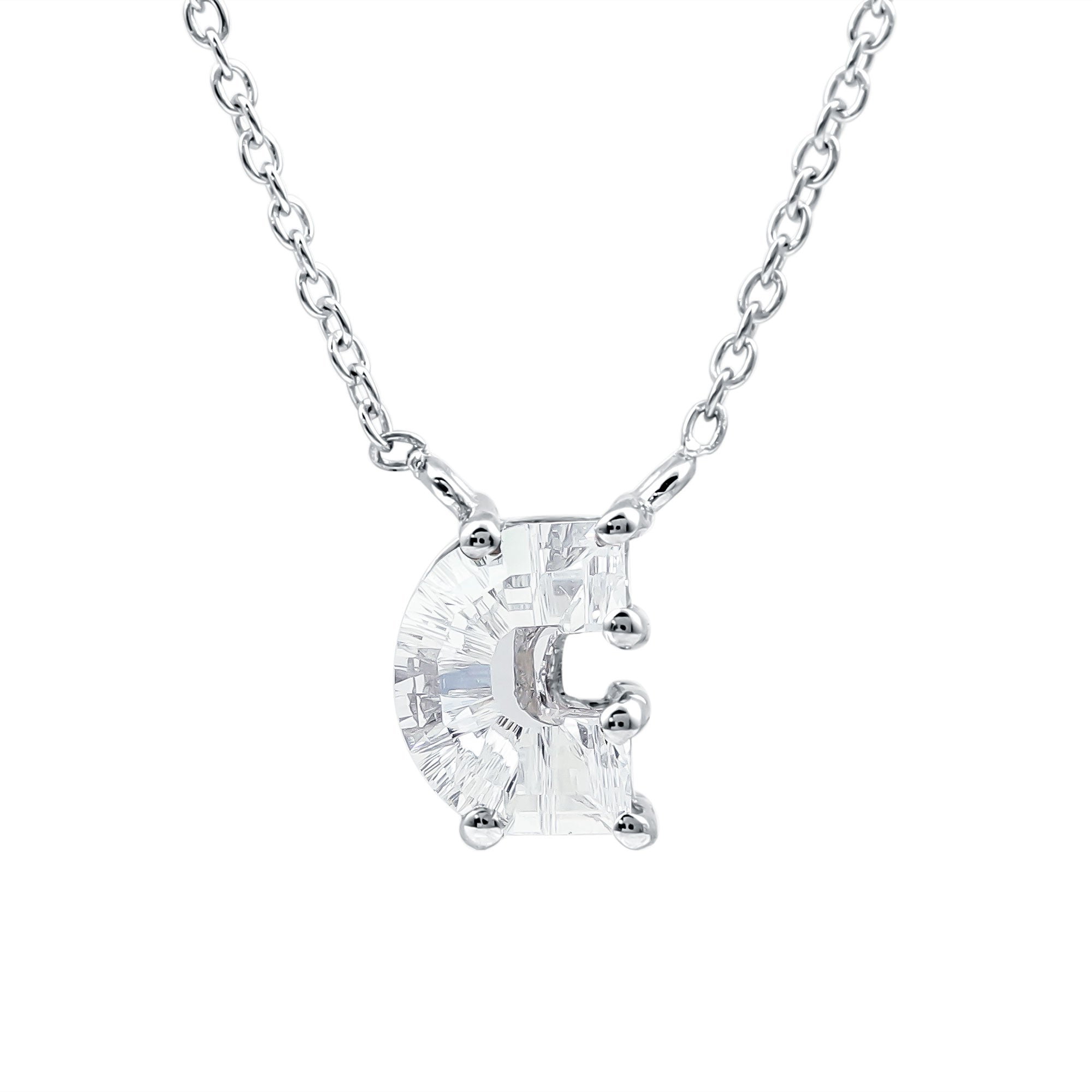Rosec Jewels-Fancy Cut 2 Carat Lab Grown Diamond Letter C Necklace with Chain