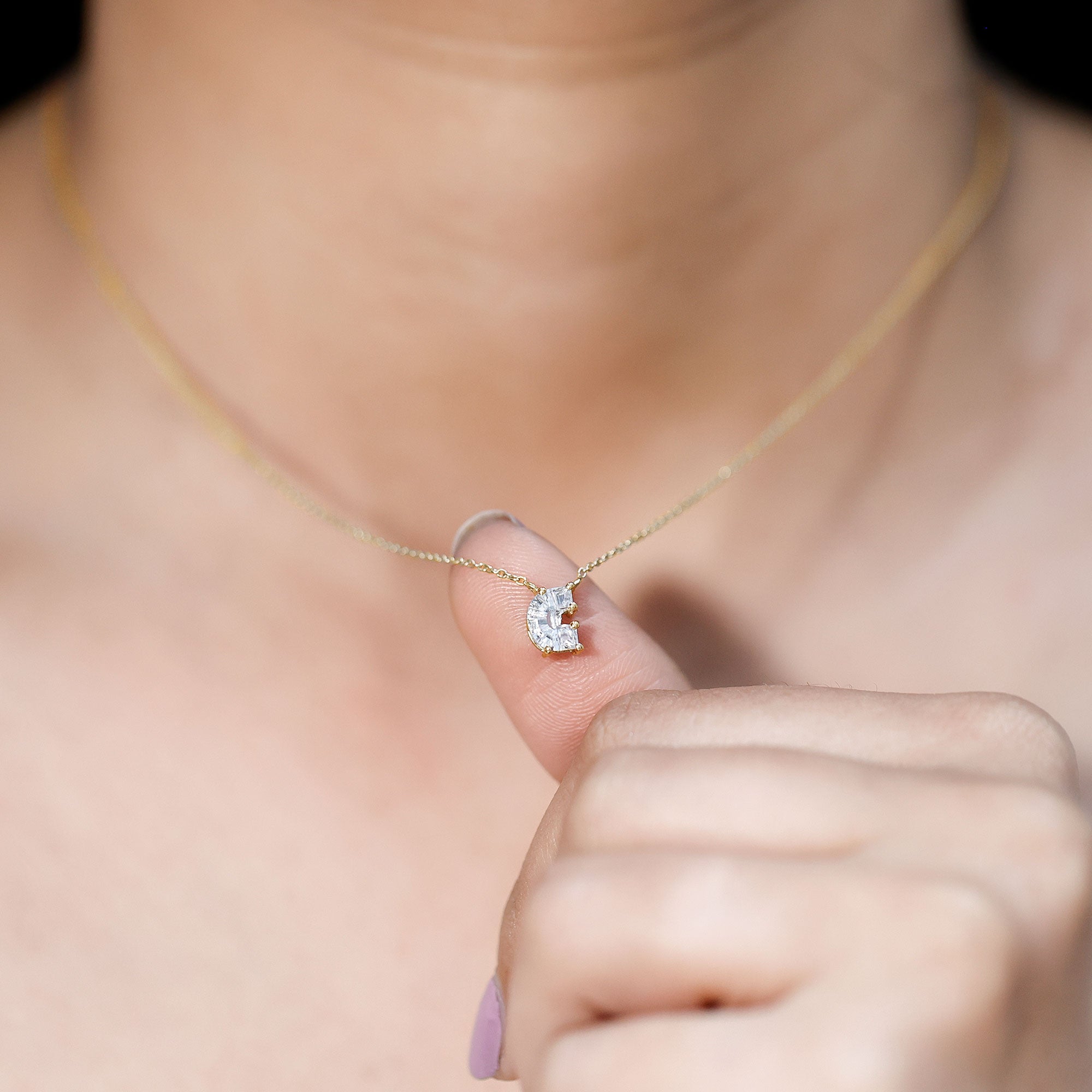 Rosec Jewels-Fancy Cut 2 Carat Lab Grown Diamond Letter C Necklace with Chain