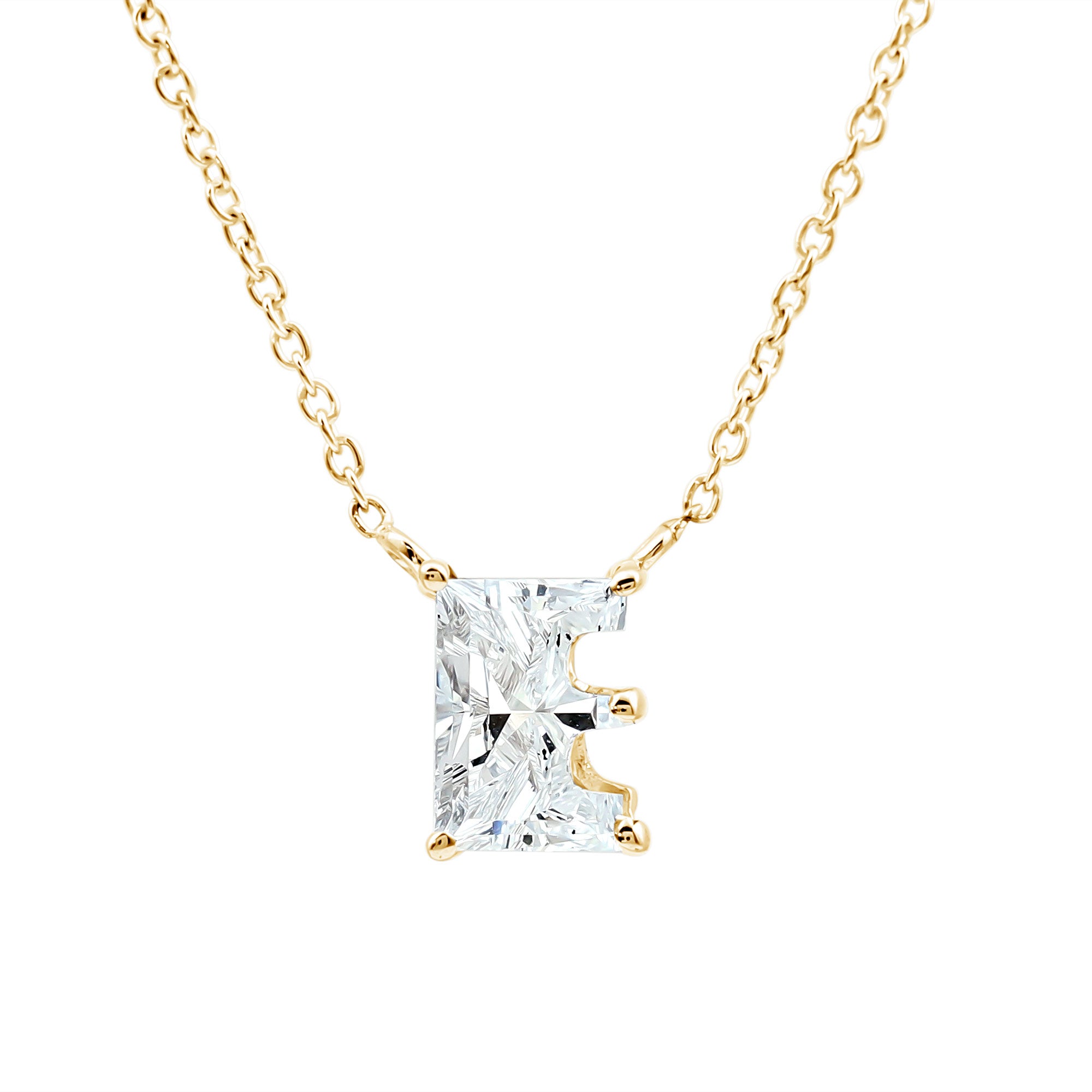 Rosec Jewels-2 Carat Lab Grown Diamond Letter E Necklace for Her