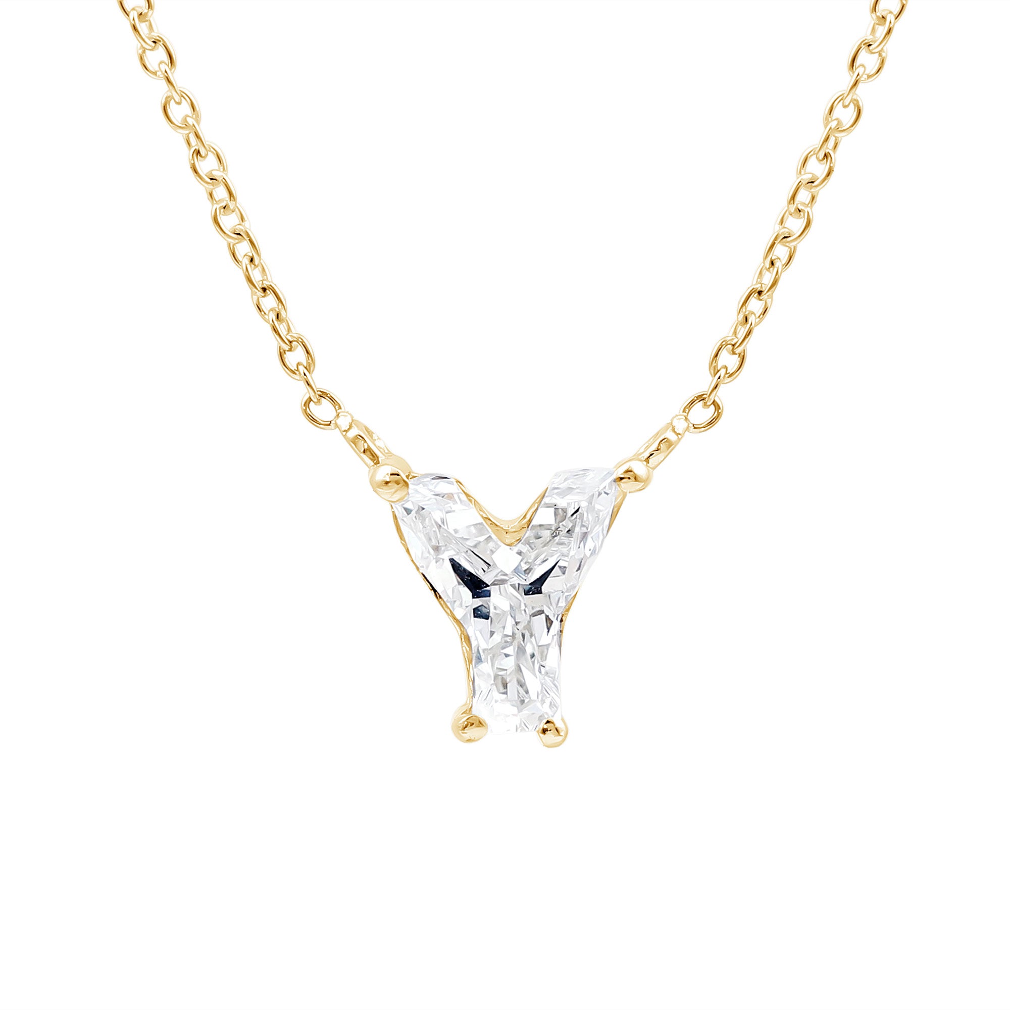 Rosec Jewels-Fancy 2 Carat Lab Created Diamond Letter Y Necklace with Chain