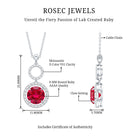 Lab Grown Ruby Dangle Necklace with Moissanite Halo AAAA - Rosec Jewels