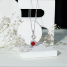 Lab Grown Ruby Dangle Necklace with Moissanite Halo AAAA - Rosec Jewels