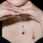 Lab Grown Ruby Dangle Necklace with Moissanite Halo AAAA - Rosec Jewels