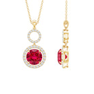 Lab Grown Ruby Dangle Necklace with Moissanite Halo AAAA - Rosec Jewels