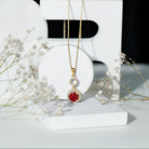 Lab Grown Ruby Dangle Necklace with Moissanite Halo AAAA - Rosec Jewels