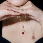 Lab Grown Ruby Dangle Necklace with Moissanite Halo AAAA - Rosec Jewels