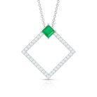 Princess Cut Emerald and Diamond Square Necklace AAA - Rosec Jewels