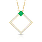 Princess Cut Emerald and Diamond Square Necklace AAA - Rosec Jewels