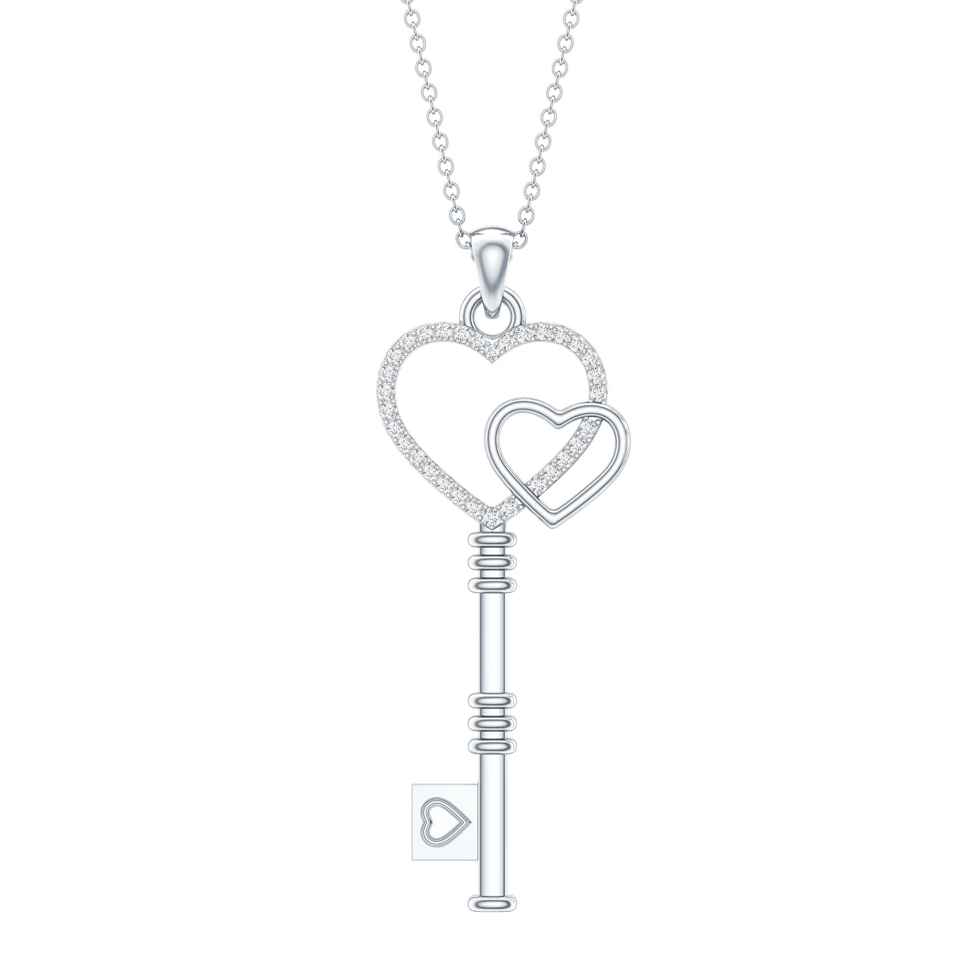 Diamond Key To My Heart Necklace for Women Natural - ( HI-SI ) - Rosec Jewels