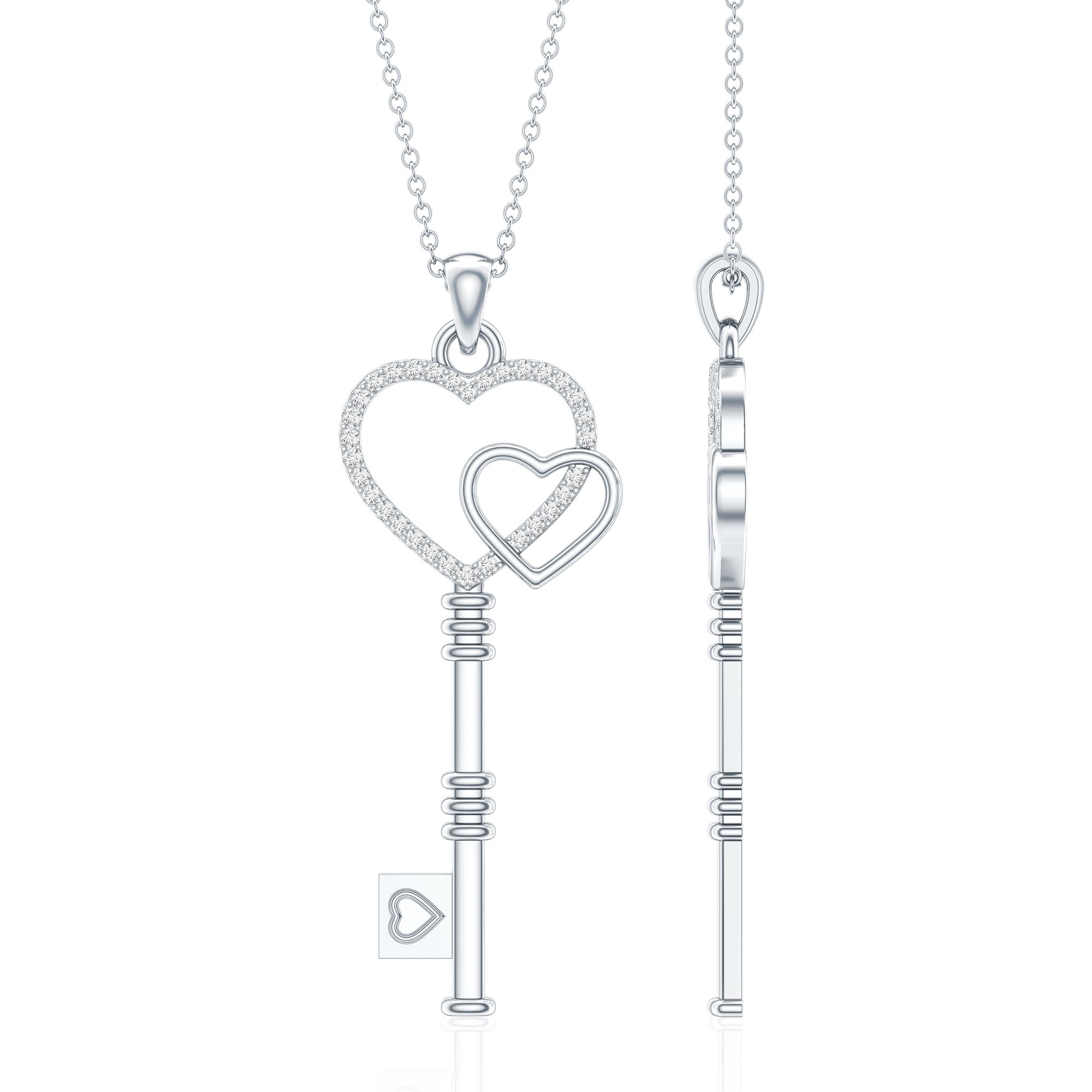 Diamond Key To My Heart Necklace for Women Natural - ( HI-SI ) - Rosec Jewels