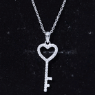 Simple Cubic Zirconia Heart Key Necklace AAAA - Rosec Jewels