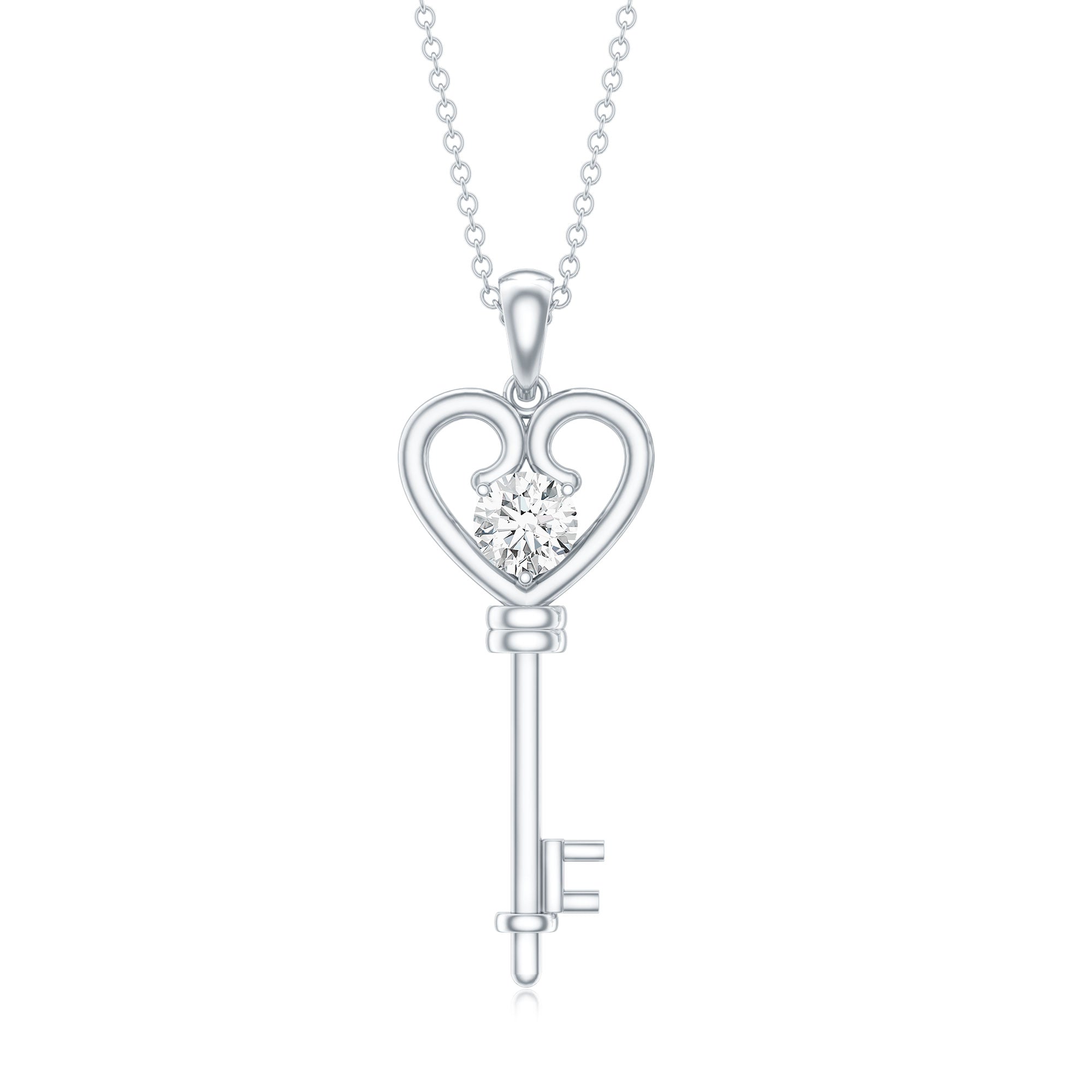 Certified Moissanite Heart and Key Pendant Necklace D-VS1 - Rosec Jewels