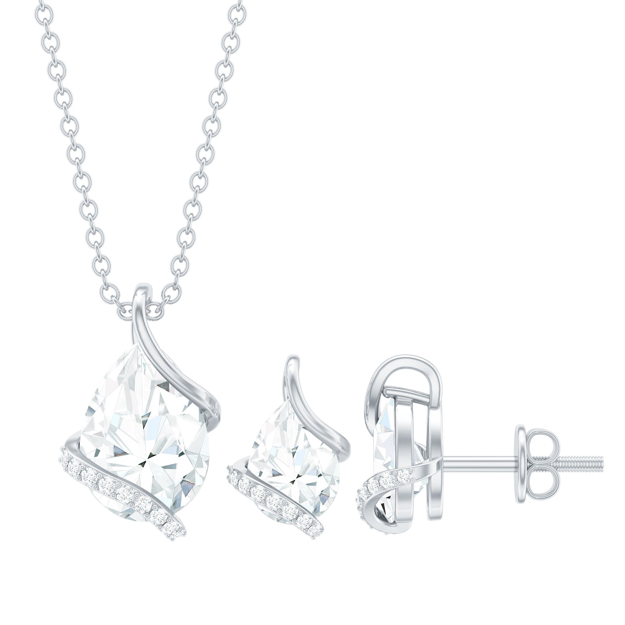 4 CT Pear and Round Shape Moissanite Teardrop Jewelry Set