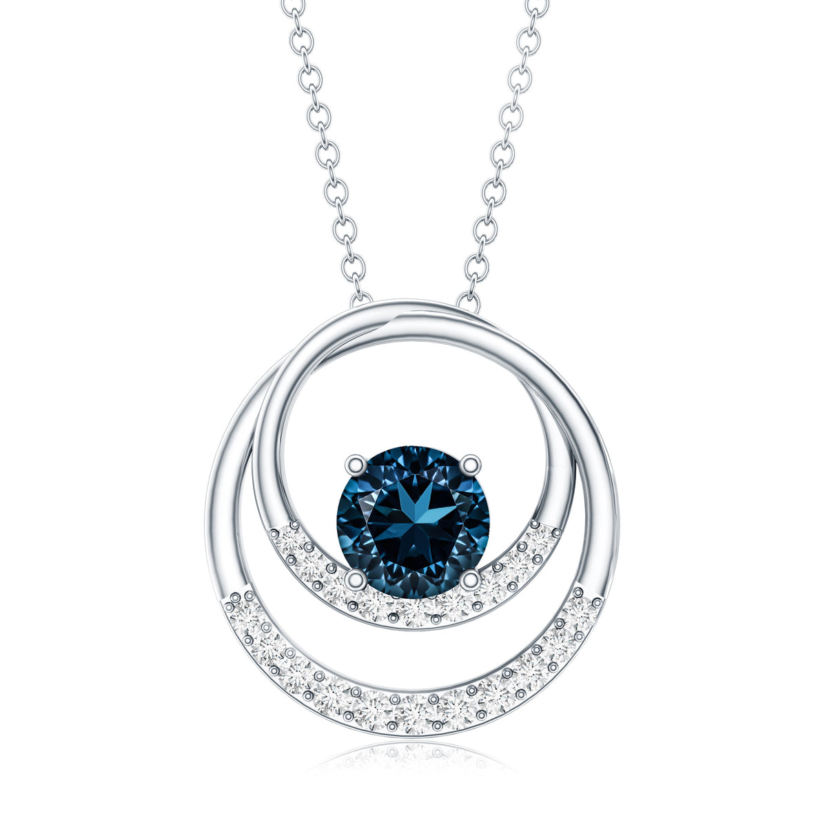 Round London Blue Topaz and Diamond Interlocking Circle Necklace AAA - Rosec Jewels