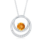 Natural 1.2 Carat Citrine Circle in Circle Necklace with Diamond AAA - Rosec Jewels