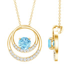 Natural Aquamarine Eternity Circle in Circle Necklace with Diamond AAA - Rosec Jewels