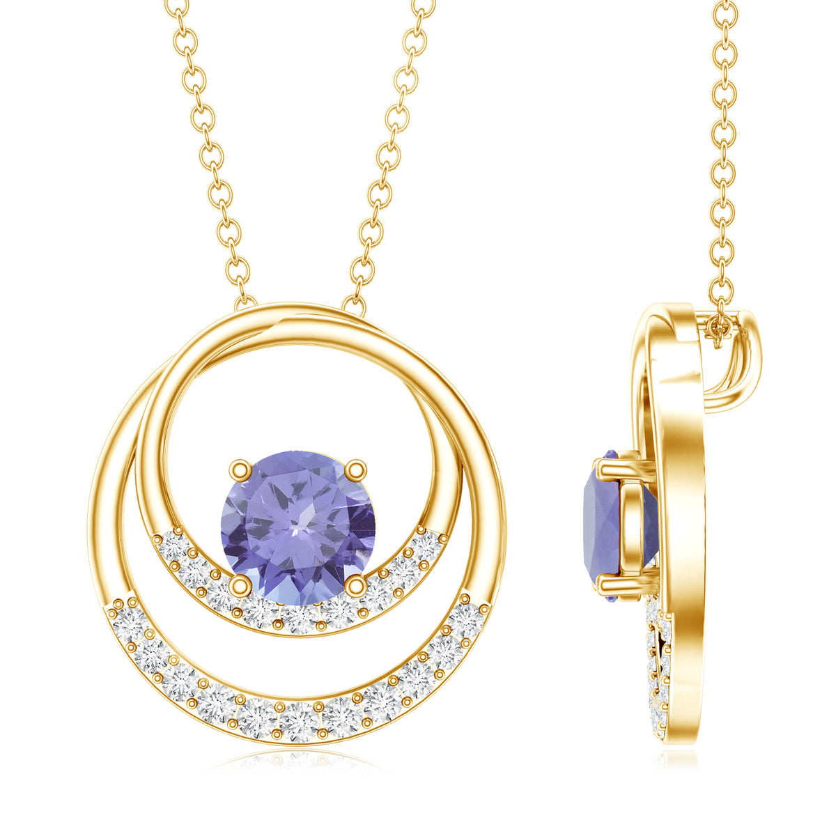 Real Tanzanite and Diamond Open Circle Pendant AAA - Rosec Jewels
