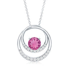 Real Pink Tourmaline and Diamond Open Circle Pendant AAA - Rosec Jewels