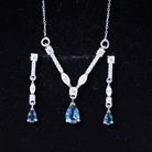 Pear Shape London Blue Topaz and Moissanite Wedding Necklace Earrings Set AAA - Rosec Jewels