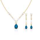 Pear Shape London Blue Topaz and Moissanite Wedding Necklace Earrings Set AAA - Rosec Jewels