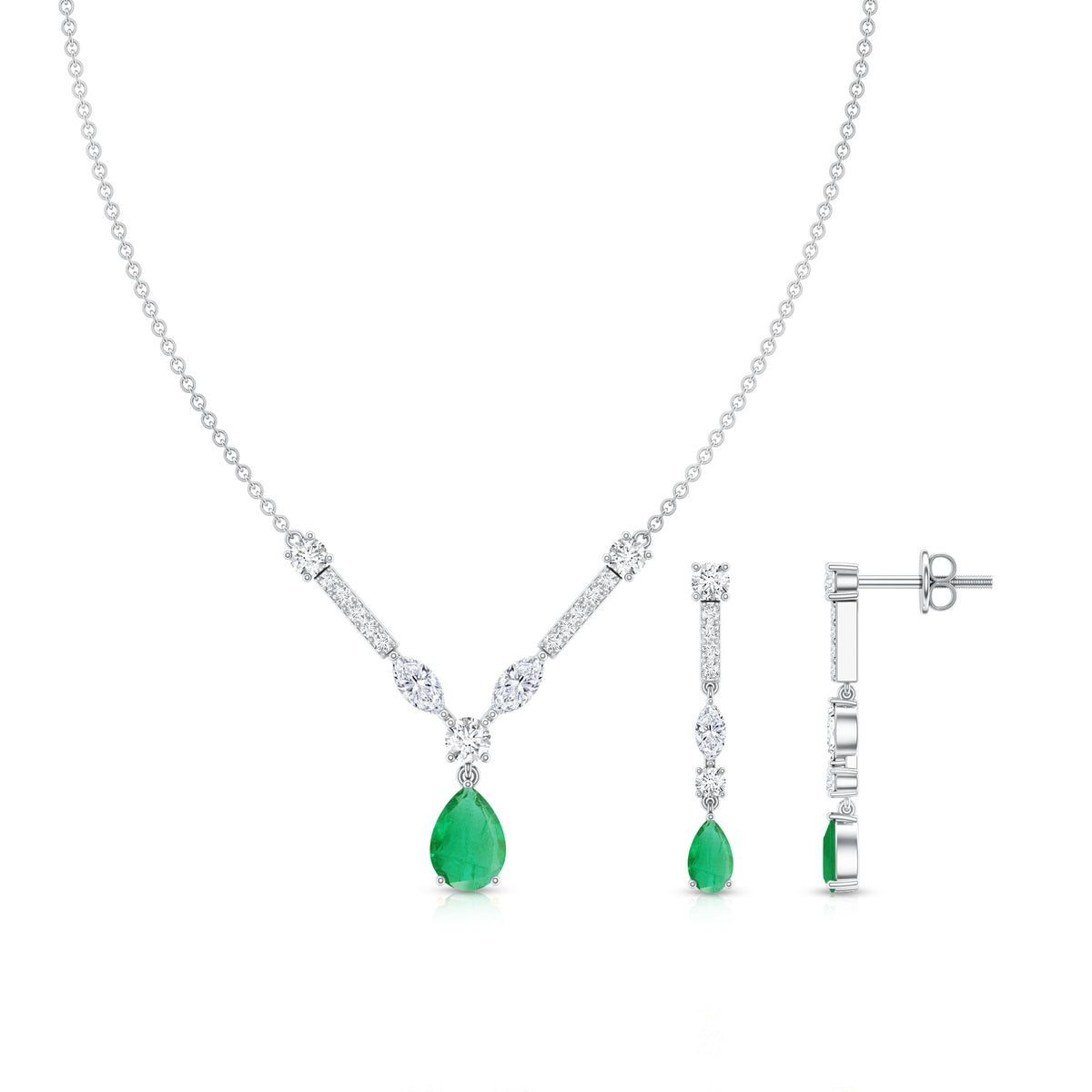 Certified Real Emerald Bridal Necklace and Earrings Set AAA - Rosec Jewels