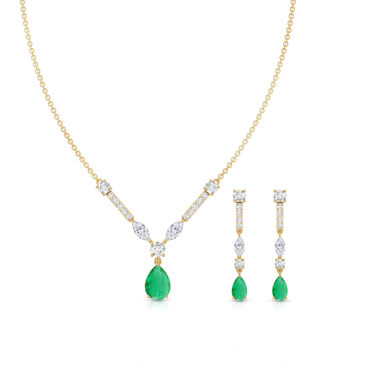 Certified Real Emerald Bridal Necklace and Earrings Set AAA - Rosec Jewels